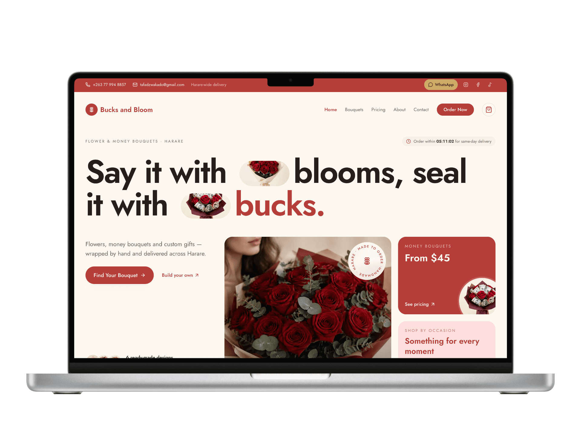 Bucks and Bloom storefront shown on a laptop